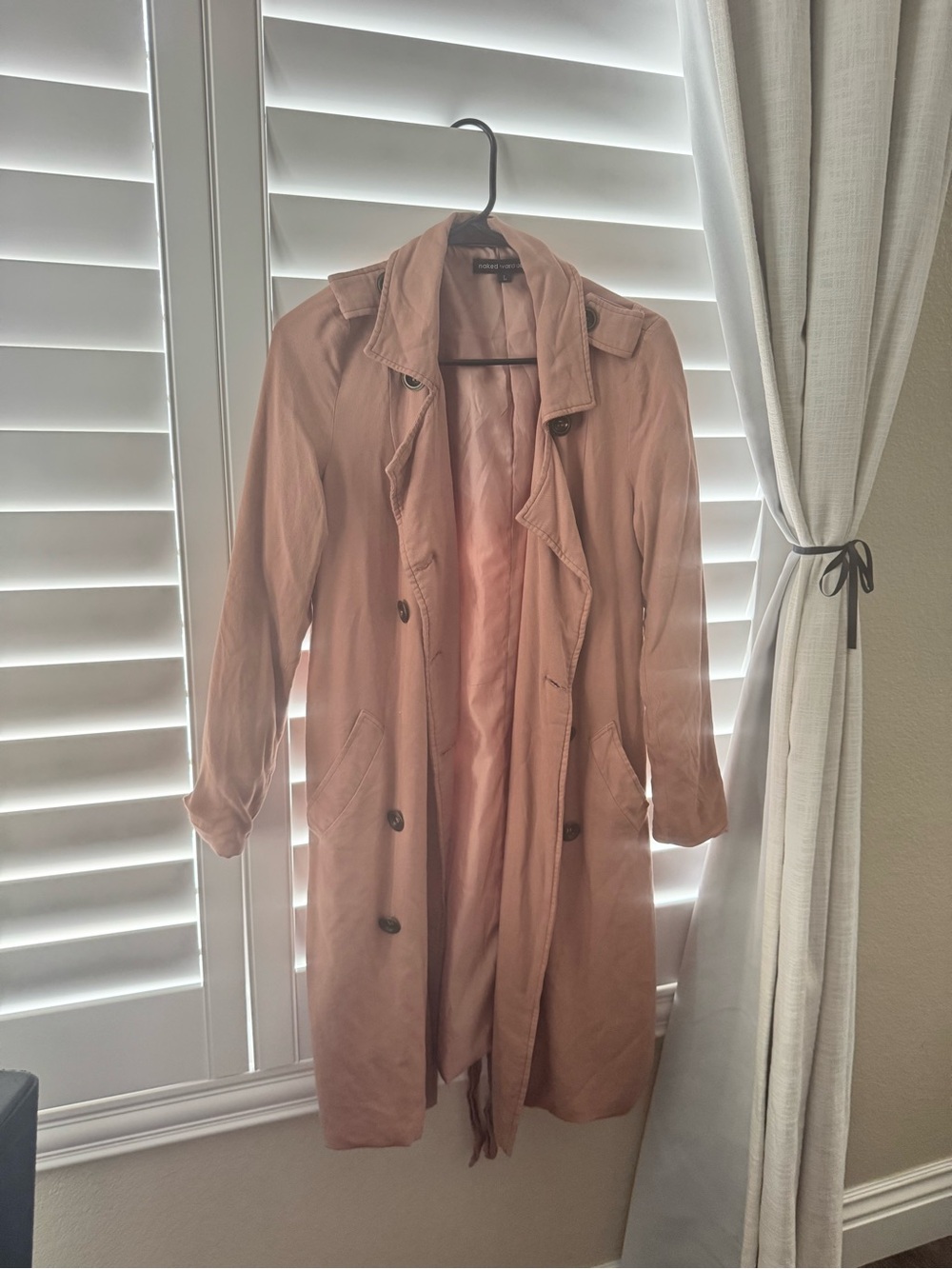 Naked Wardrobe Blush Pink Trench Coat | Women’s Large | Belted Duster Jacket
